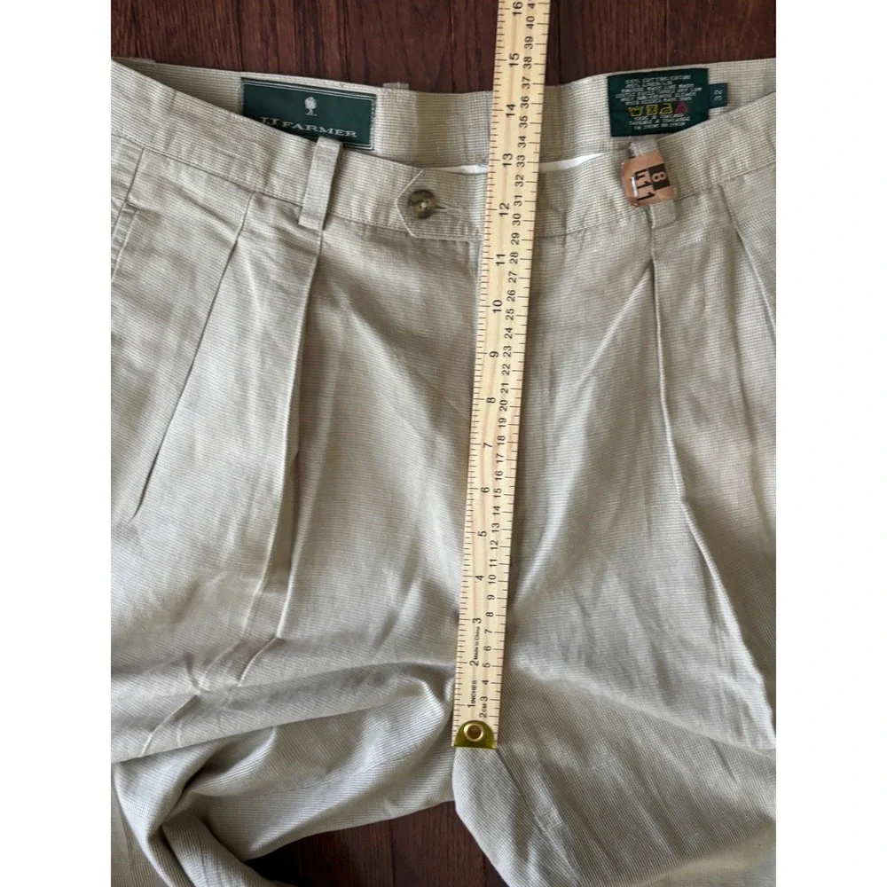 JJ Farmer 32x33 Pleated Cotton Linen Blend Trousers Beige Khaki Cuffed Pants